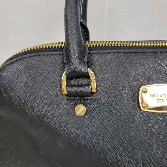 MICHAEL Michael Kors Women Bag Black Leather Cindy Dome Satchel Detachable Strap - Picture 4 of 14